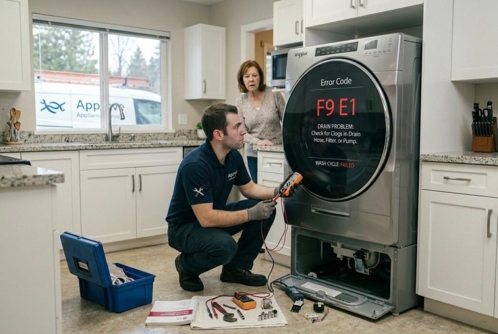 whirlpool washer f9 e1 error code fixes