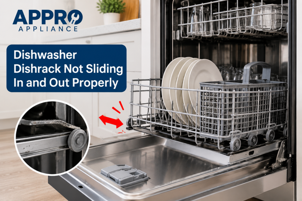 Dishwasher dishrack not sliding in and out properly